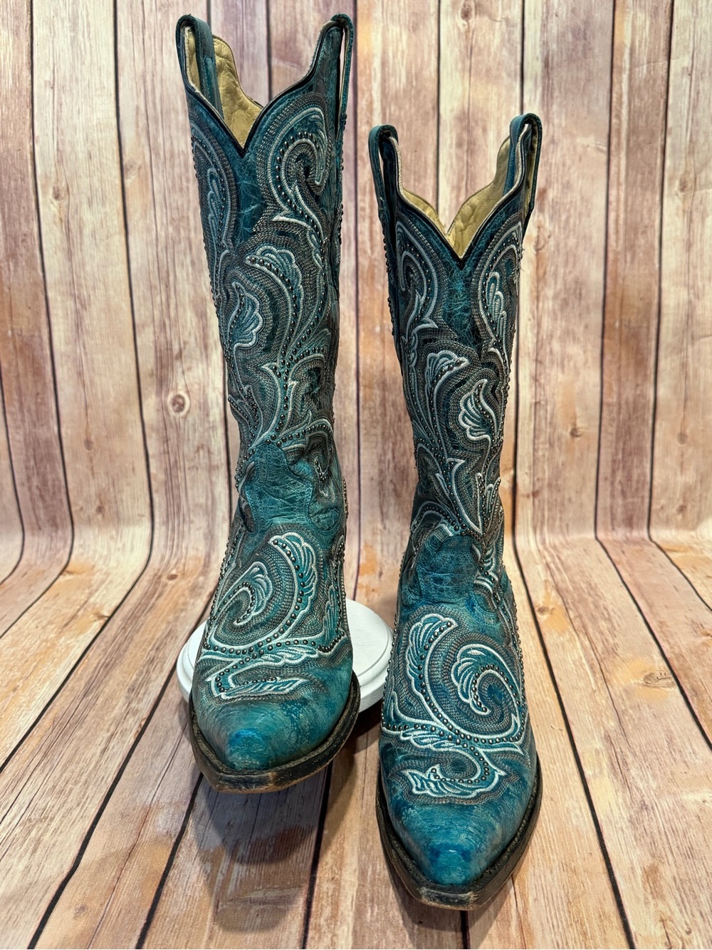 Corral Turquoise Embroidered Western Cowboy Boots - Size 8.5 - Picture 6 of 7